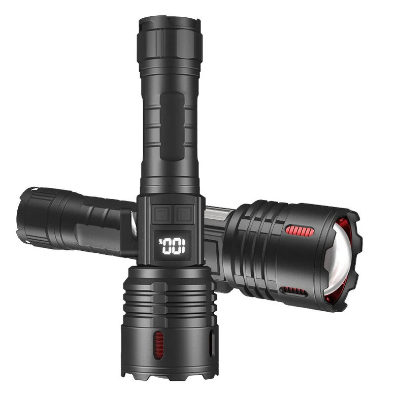 Super Bright Flashlight COB Side Light XHP70 30W LED USB-C with 26650 Battery 16000 Lumen Outdoor Emergency 6 Modes Zoomable Torch