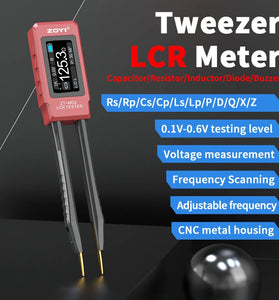 ZOYI ZT-M02 Tweezers LCR Meter Capacitor Resistor Inductor Diode Buzzer Tester OLED Display Adjustable Frequency CNC Metal Housing Portable Tool