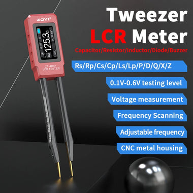 ZOYI ZT-M02 Tweezers LCR Meter Capacitor Resistor Inductor Diode Buzzer Tester OLED Display Adjustable Frequency CNC Metal Housing Portable Tool