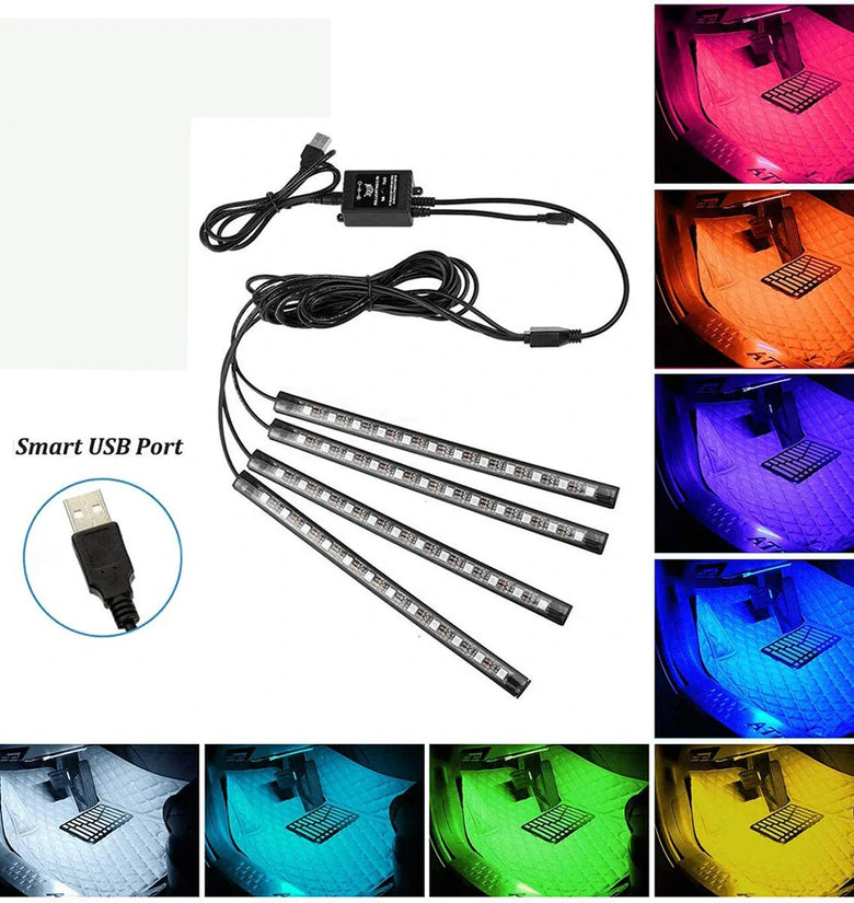 48 LED Car Interior Ambient Foot Strip Light Backlight Remote App Music Control Auto RGB Decorative Lamps
