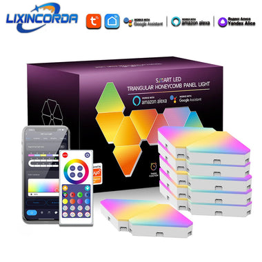 LIXINCORDA Smart RGBIC LED Triangle Light Panels Music Sync APP/Remote/Voice Control With Alexa & Google Wall Art & Room Decor