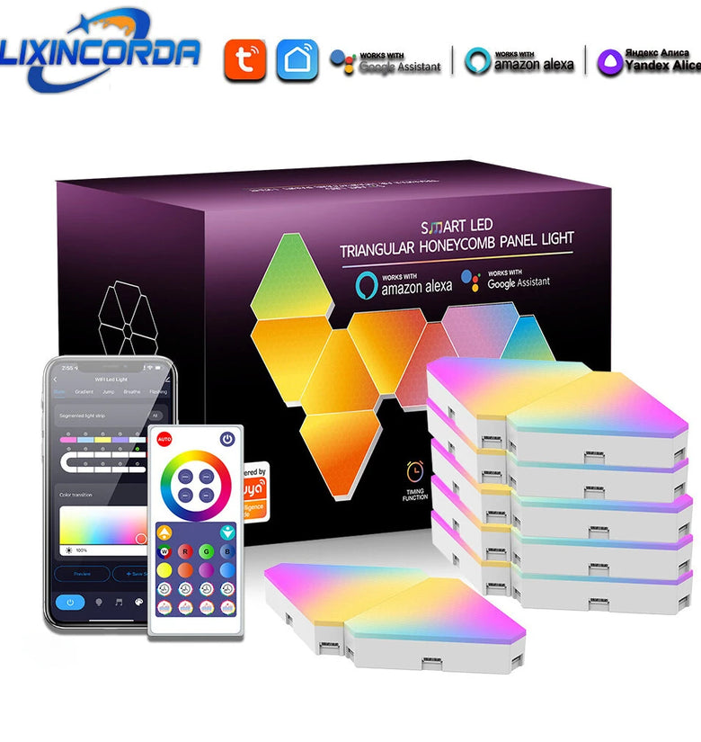 LIXINCORDA Smart RGBIC LED Triangle Light Panels Music Sync APP/Remote/Voice Control With Alexa & Google Wall Art & Room Decor