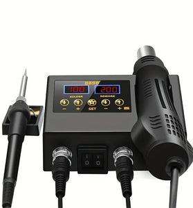 2 in 1 SMD Soldering Station Hot Air Gun 100-700W Dual LCD Display 100C-480C Adjustable Temperature Rework Repair Tool EU/US Plug