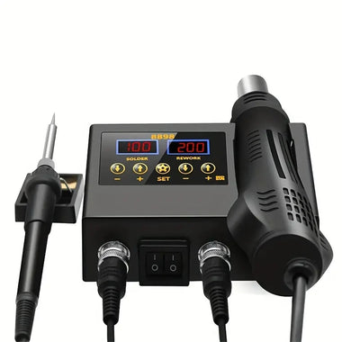 2 in 1 SMD Soldering Station Hot Air Gun 100-700W Dual LCD Display 100C-480C Adjustable Temperature Rework Repair Tool EU/US Plug