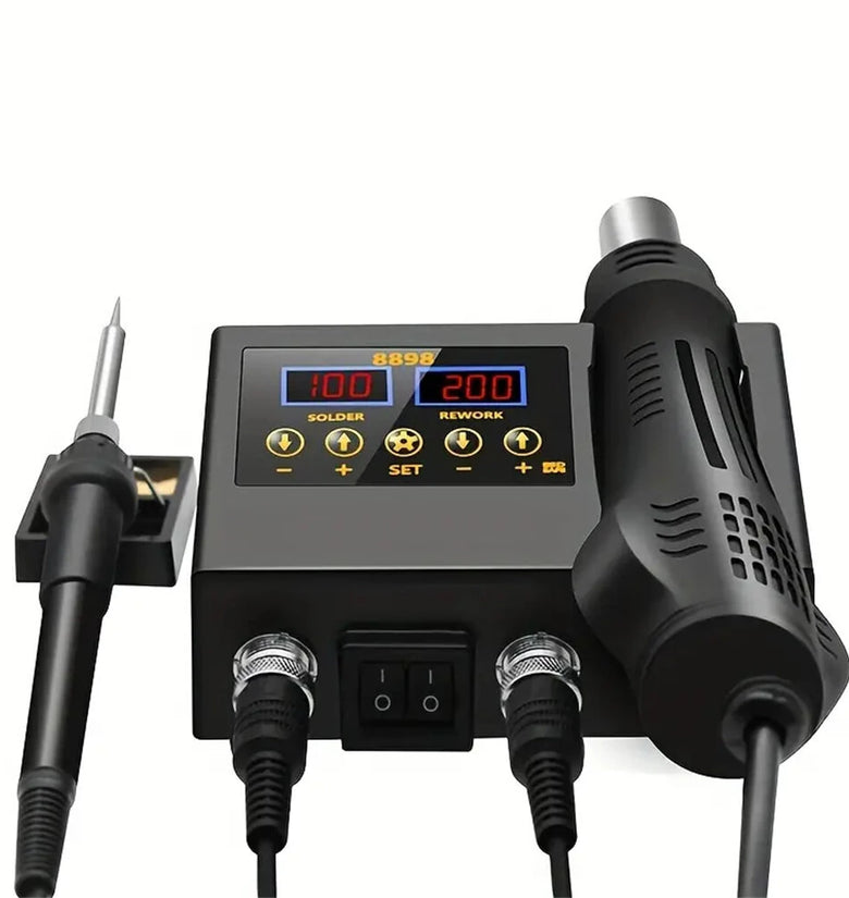 2 in 1 SMD Soldering Station Hot Air Gun 100-700W Dual LCD Display 100C-480C Adjustable Temperature Rework Repair Tool EU/US Plug
