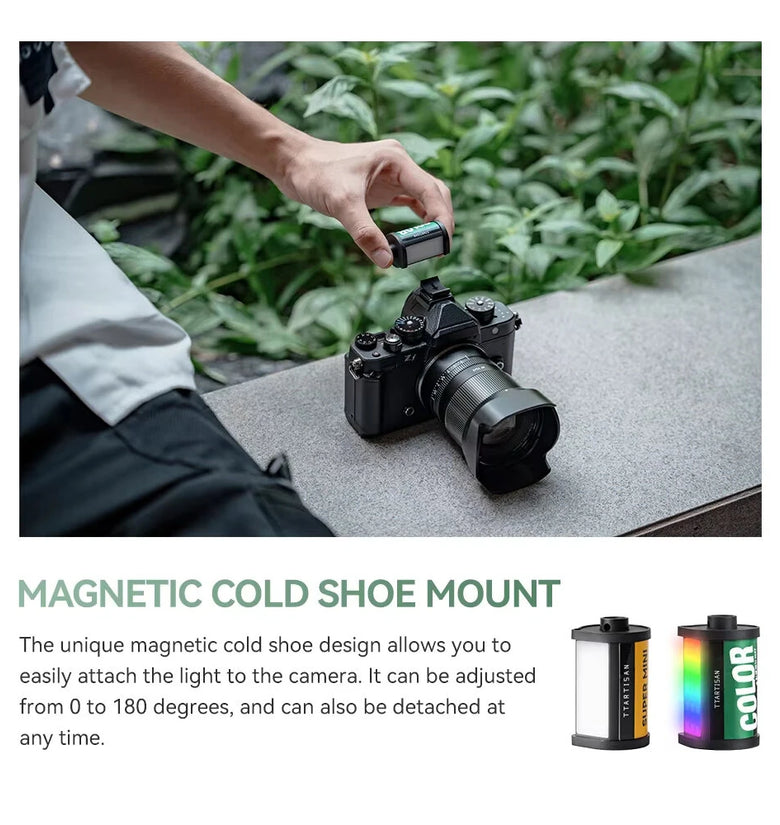 TTArtisan Mini Magnetic LED Light RGB Fill Light CRI 95+ Vlog Photography Live Streaming Cold Shoe Mount 3000K/4500K/6000K 300mAh Battery Type-C Charging