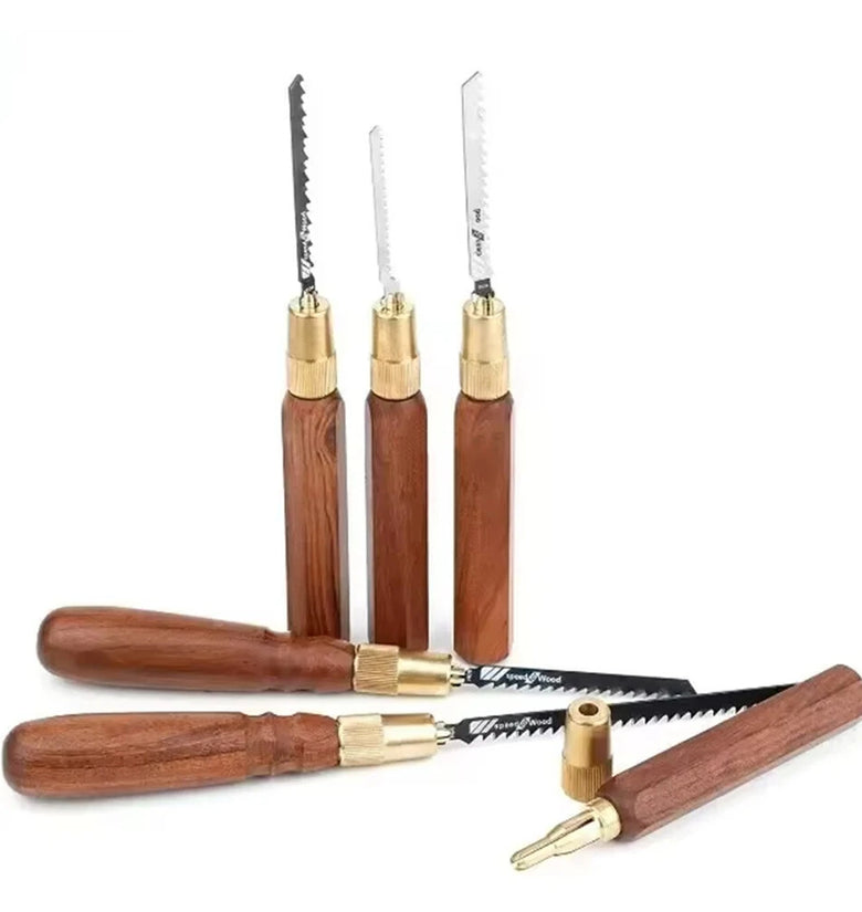 Woodworking Hand Saw Rosewood Handle High Carbon Steel Blades Brass Collet Interchangeable Blades Fine/Coarse Teeth for Precise Cuts Woodworking Tools