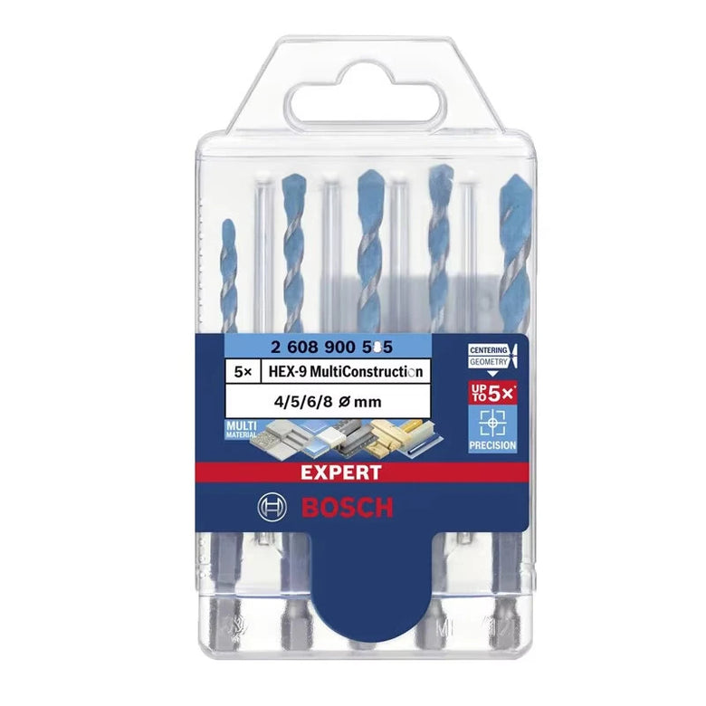 EXPERT HEX-9 for BOSCH Multi Construction Drill Bit Set High Precision Multi Material Hex Shank Impact Rotary Compatible Accurate Drilling Tool for Concrete Wood Plastic Brick Stone