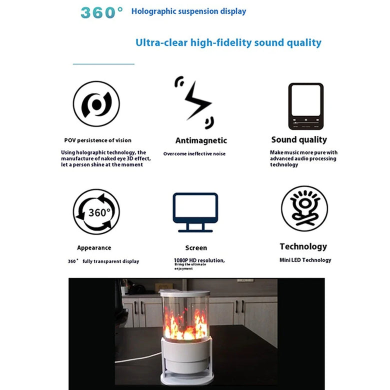 3D Hologram Projector Fan With Built-in Bluetooth Speaker 360 Viewing Angle Cylindrica Screen Advertising Display Machine APP Control