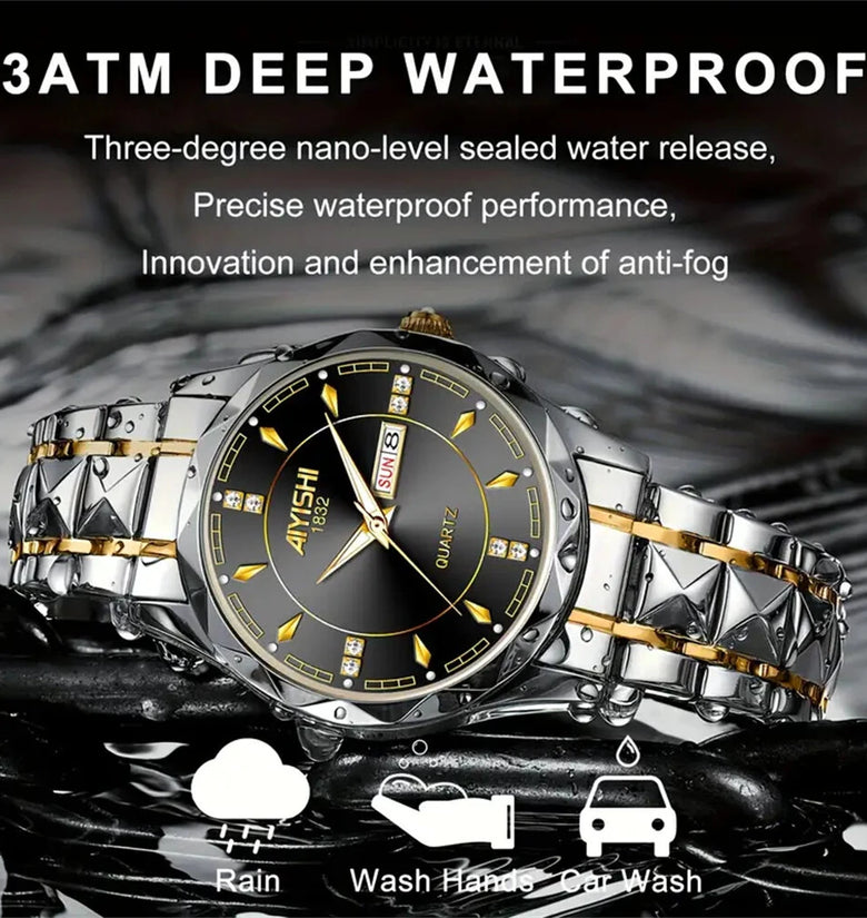 AIYISHI Men Watches Luxury Brand Luminous Waterproof Business Watch Stainless Steel Strap Quartz Watch