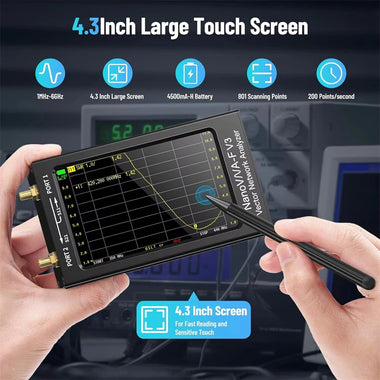 NanoVNA F V3 Vector Network Analyzer 1MHz to 6GHz TDR Function 4.3 Inch Resistive Touchscreen High Accuracy Fast Sweep Speed VNA Analyzer