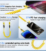 PD65W USB-A/Type-C to iP/Type-C Spring Telescopic Cable PD Fast Charging Data Transmission Copper Core Line 1.5M Long for iPhone 16 16 Pro 15 14 Plus 13 for Huawei Mate XT for Xiaomi 15pro for Samsung Galaxy Z Flip6