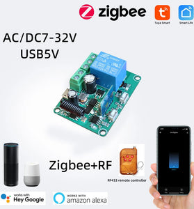 Tuya 7-32V Smart Zigbe Switch Mini RF Module Timing/Schedule Function Smart Scene Application APP Remote Monitor Voice Control with Alexa Google Home