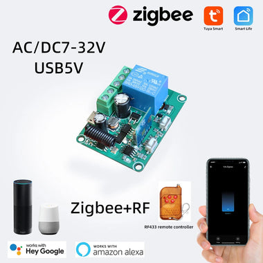Tuya 7-32V Smart Zigbe Switch Mini RF Module Timing/Schedule Function Smart Scene Application APP Remote Monitor Voice Control with Alexa Google Home