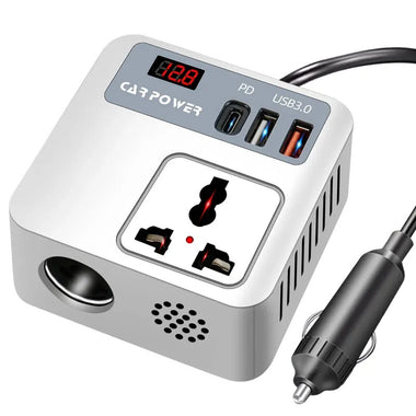 Car Power Inverter 12V 24V to 220V 150W Multiple USB Ports QC3.0 PD Fast Charging LED Voltage Display Portable Converter Adapter Vehicle Accessory