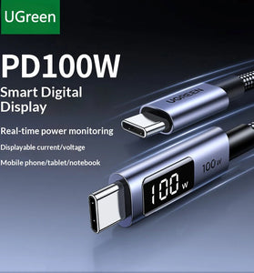Ugreen L529 5A PD100W Type-C to Type-C Digital Display Cable PD3.0/2.0 PPS SCP Fast Charging Data Transmission Tinned Copper Core Line 1M Long for iPhone 17 17 Pro 16 15 Pro Max for Huawei Mate XTs for Xiaomi 17pro for VIVO for OPPO
