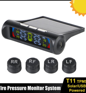 Solar USB Power TPMS Car Tire Pressure Monitoring System Auto Security Alarm System Tyre Temperature Monitor External Sensors