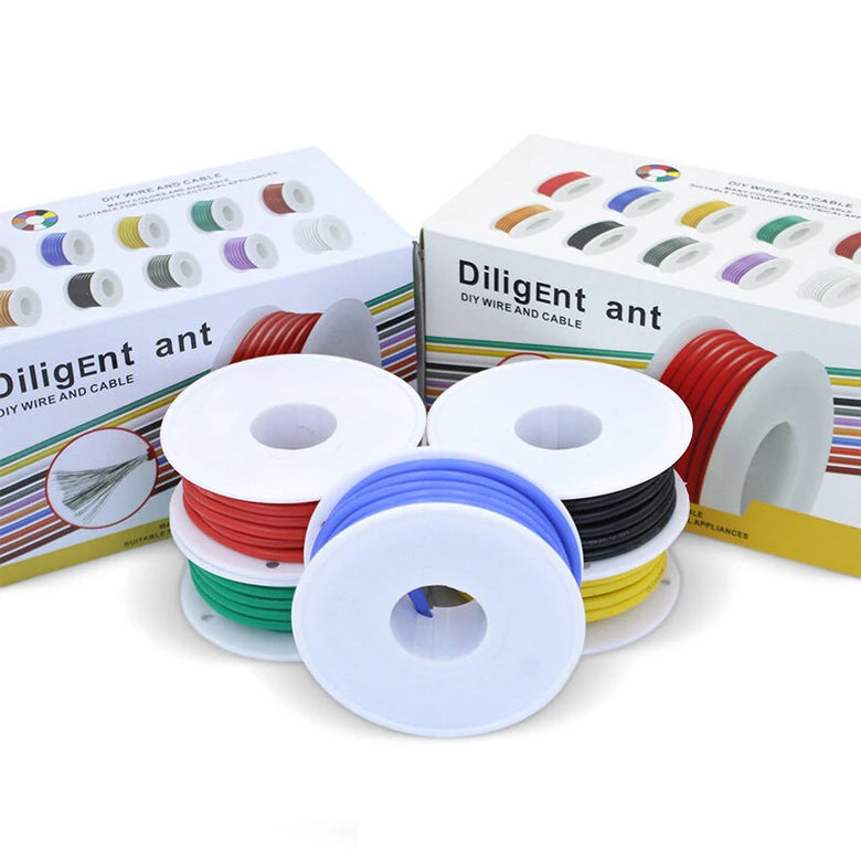 30AWG 20m/roll Super Soft Silicone Wire Heat Resistant Flexible Tinned Copper Stranded Cable DIY 5 Colors Mix Box Electirc Wire Red Black Yellow Blue Green