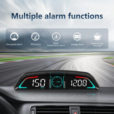 Universal Car Head-Up Display HUD Multi-Functional Display Multiple Alarm Functions Time Speed Distance Driving Fuel Consumption