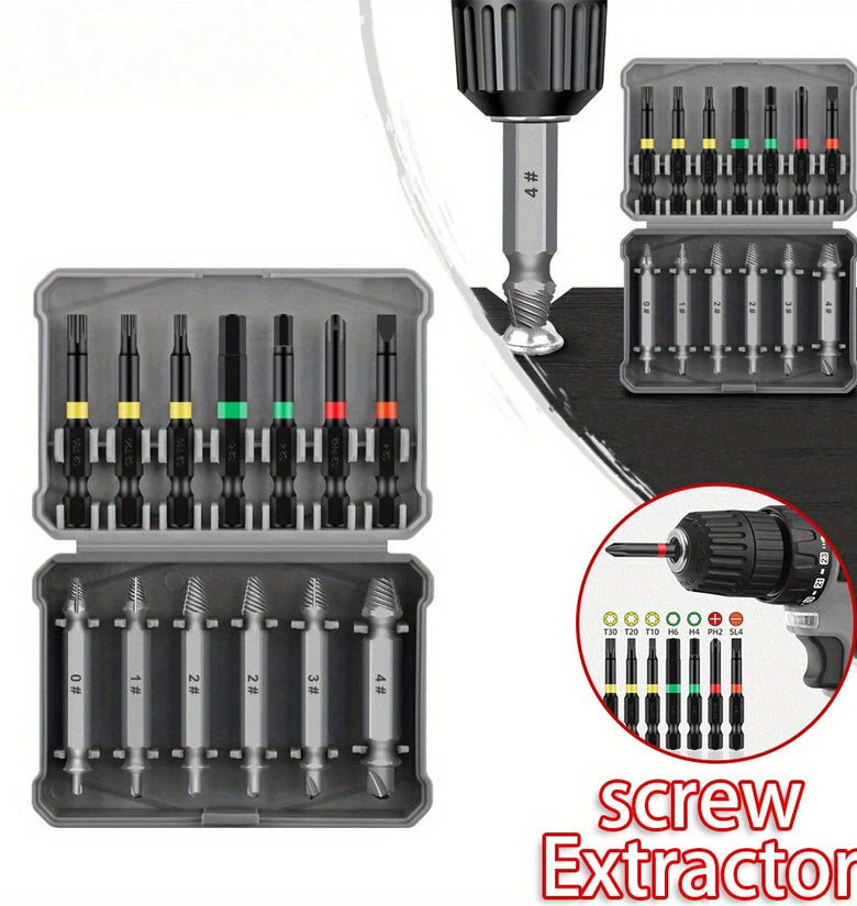 13PCS Multi-Functional Screw Extractor Set Double-Headed Wear-Resistant Chromium Vanadium Steel Rust-Proof for Stripped/Rusted Screw Removal Woodworking Specialty Tools No Electricity Required