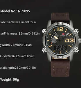 NAVIFORCE Fashion Sport Digital Watches Analog Date Clock Luminous Waterproof Genuine Leather Strap Wristwatch for Male