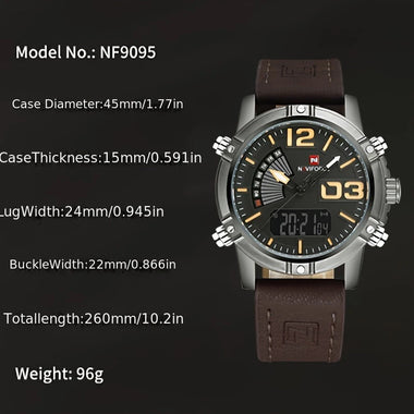 NAVIFORCE Fashion Sport Digital Watches Analog Date Clock Luminous Waterproof Genuine Leather Strap Wristwatch for Male