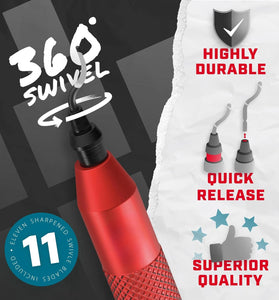 Deburring Tool with 10 BS1010 Steel Swivel Blades Ergonomic Aluminum Handle for Metal Resin PVC Copper and 3D Printed Edges