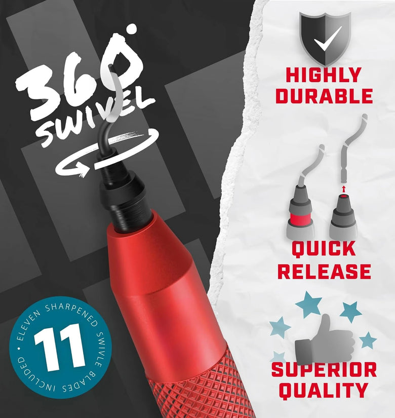 Deburring Tool with 10 BS1010 Steel Swivel Blades Ergonomic Aluminum Handle for Metal Resin PVC Copper and 3D Printed Edges