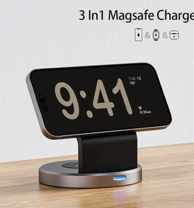 BTJ-W11 3-in-1 15W Magnetic Wireless Charger Fast Wireless Charging Stand for Smart Phones for iPhone 16 16 Pro 15 14 13 Pro Max for Huawei Mate XT for Xiaomi MIX Fold4 for Airpods for Apple Watch