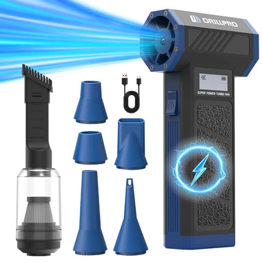 DRILLPRO P30 Turbo Fan 130,000 RPM 300g Wind Pressure with 5000mAh Battery Dual Nozzles Portable Brushless Motor High Performance