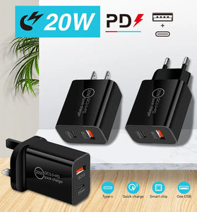 PD20W 2-Port USB PD Charger Dual 20W USB-C PD3.0 QC3.0 Fast Charging Wall Charger Adapter EU Plug for iPhone 12 13 14 14 Pro Max for Huawei Mate50 for Redmi K60 for Samsung Galaxy S22