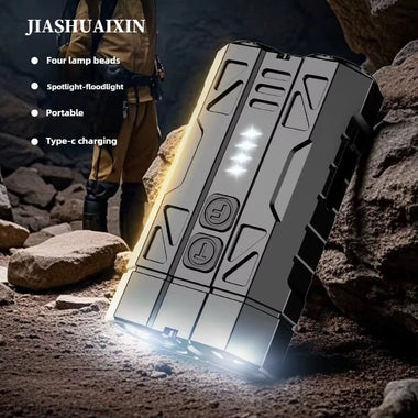 Bikight EDC Flashlight White Long Beam +3xTG3 LEDs Type-C Rechargeable Dual Switch Spotlight and  Floodlight Aluminum Alloy Tactical Flashlight for Outdoor Camping Hiking Emergency