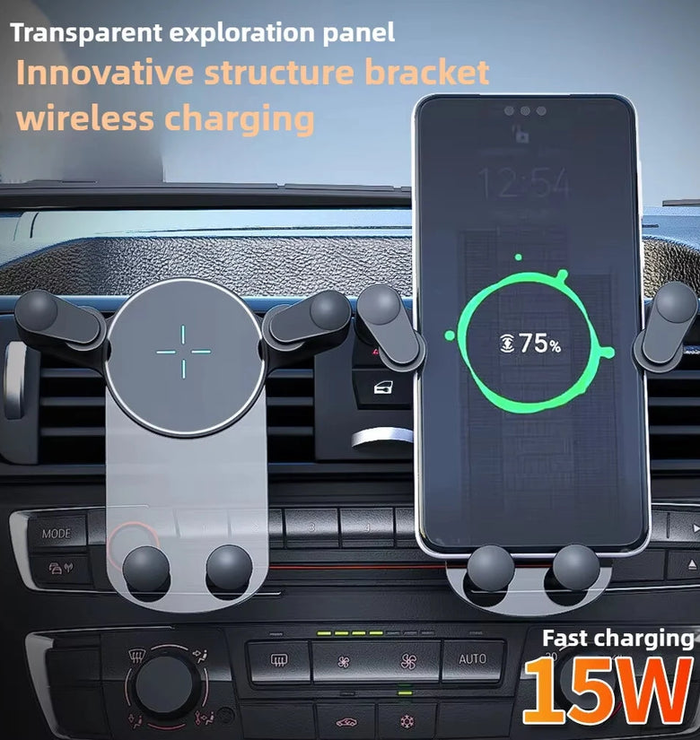 15W Wireless Car Charger Mobile Holder with Navigation Clip On Smartphone Mount