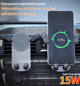15W Wireless Car Charger Mobile Holder with Navigation Clip On Smartphone Mount