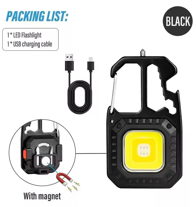 Mini COB LED Flashlight Keychain Lights Screwdriver Emergency Wrench Hammer Portable Key Ring Work Light Torch Outdoor Camping