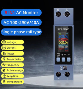 Din Rail AC Monitor KWS-303WF/KWS-303L/KWS-303 8-in-1 100-290V 40A Power Factor Frequency KWH Meter WiFi Control