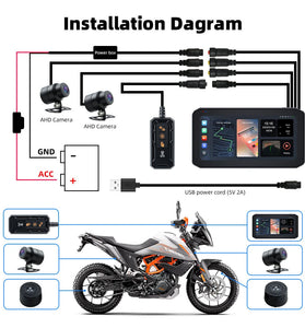 6.25inch Wireless CarPlay Moto Android Auto Portable Digital Dashboard GPS Motorcycle Navigation Display GPS Remote Control TPMS