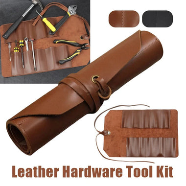 Portable Leather Tool Roll Bag Multifunction Hardware Cutter Wrench Storage Leather Roll Portable Pouch Tool Bag Wrench Tool