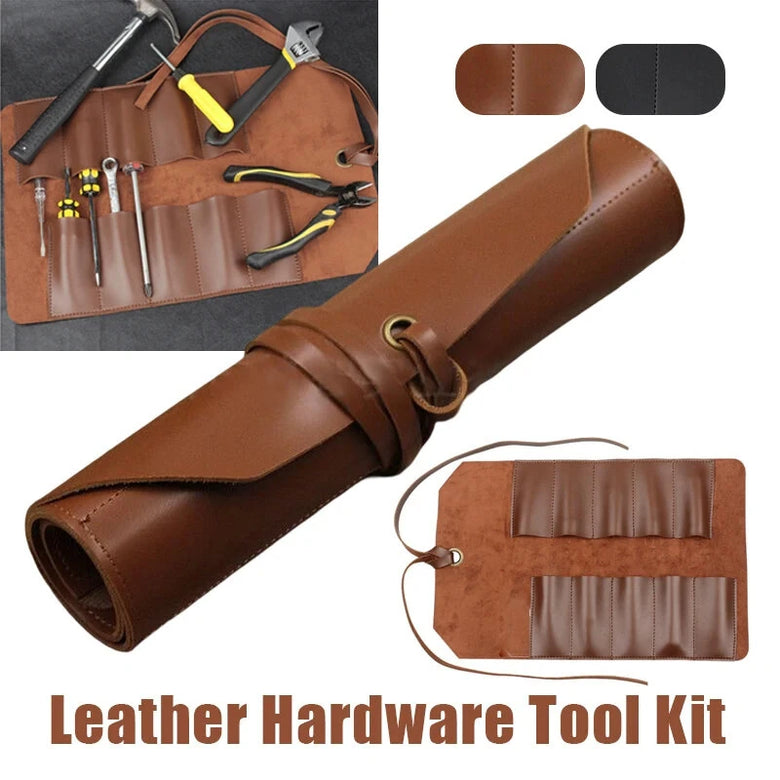 Portable Leather Tool Roll Bag Multifunction Hardware Cutter Wrench Storage Leather Roll Portable Pouch Tool Bag Wrench Tool