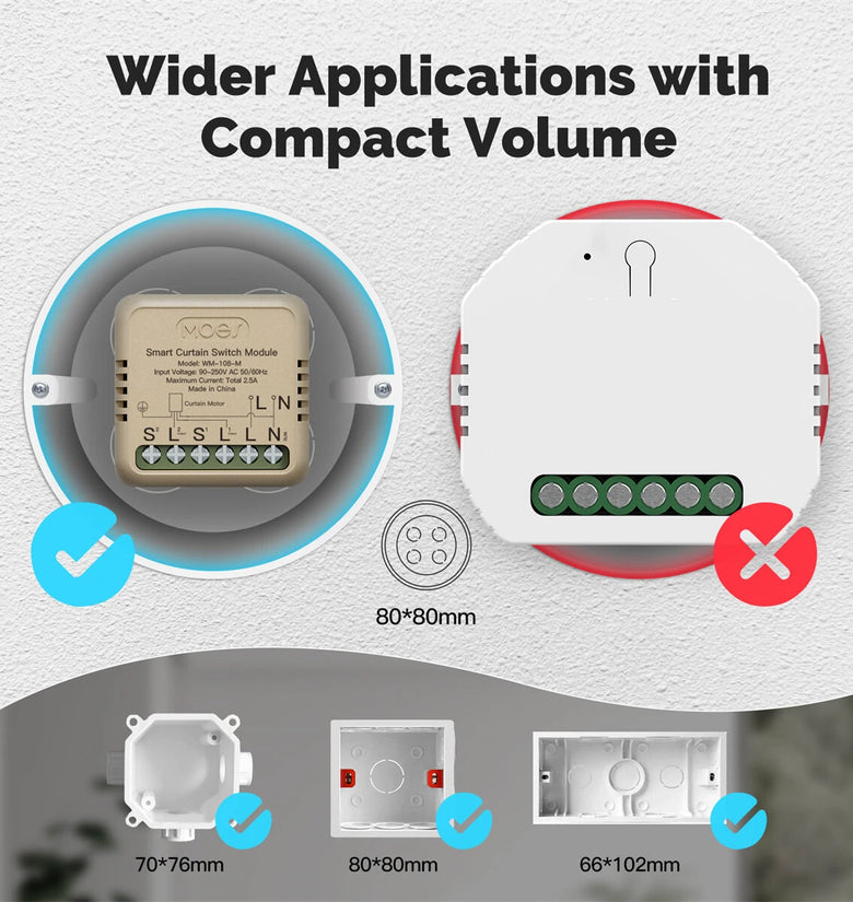 MOES WM-108-M WiFi Tuya Smart Curtain Switch Module 90-250V AC App Remote Motor Steering Calibration Smart Home Automation Voice Control with Alexa Google Assistant