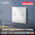 MoesHouse Tuya Smart WiFi Light Switch 1-4 Gang Touch Glass Panel Timing Function APP Remote Control Voice Control Work with Alexa Google Assistant EU Plug