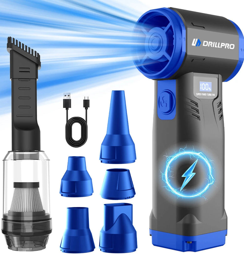 Drillpro G1 Cordless 550g Wind Pressure Turbo Fan 10,000mAh Battery  9 Speed Settings 90,000RPM Brushless Motor Powerful Handheld Air Blower Multi Nozzle