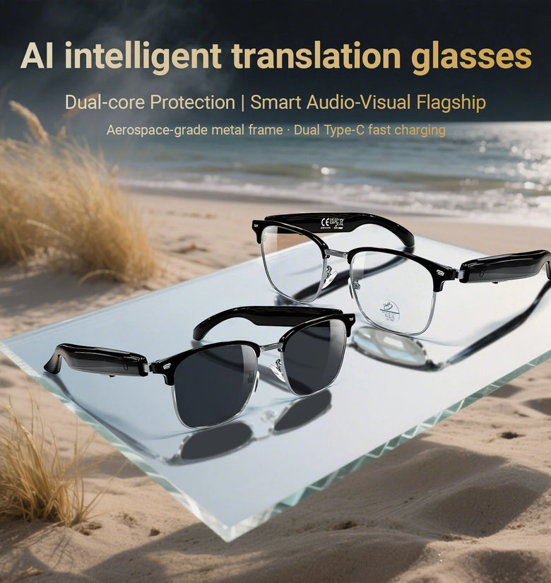 F20 Smart AI Translation Glasses Real Time Translator 100+ Language bluetooth 5.4 Hands Free Call Music Anti Blue Light/UV Protection Touch Control Smart Audio Glasses Dual Type-C Charging Interface