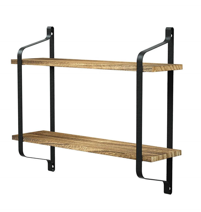 2-Tier Wooden Wall Mounted Floating Shelves DIY Storage Shelving Display Bracket