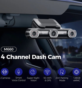 AZDOME M660 4CH 4 Lens 2.4 Inch IPS Screen Driving Recorder WIFI GPS Driving Track Dash Cam Smart Voice Control Night Vision
