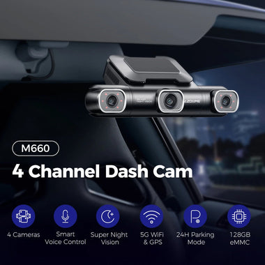 AZDOME M660 4CH 4 Lens 2.4 Inch IPS Screen Driving Recorder WIFI GPS Driving Track Dash Cam Smart Voice Control Night Vision