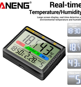 2PCS ANENG AP01 Hygrometer Clock Calendar Snooze Mode LCD Display Temperature Range -10~50C Humidity Range 10~99% Hourly Reminder Battery Operated for Home Office