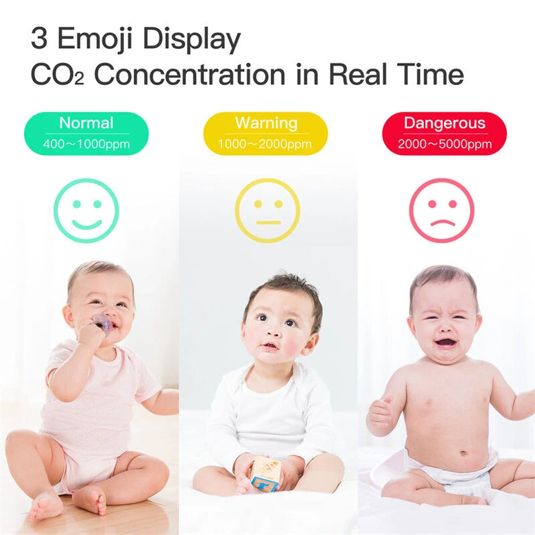 Moes Tuya CO2 Meter Portable Air Quality Carbon Dioxide Detector with Alarm Clock Temperature Humidity Display Air Tester APP Remote Wireless Monitor