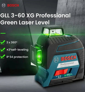 GLL3-60XG 3D Green Laser Level 12 Lines Auto-Leveling 30m Range IP54 High Accuracy Construction Tool