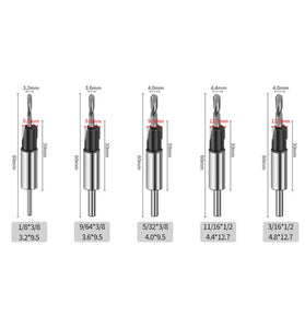 Countersink Drill And 5 Center Drill Bits 6542 Steel Aluminum Alloy 6.35mm Shank Semi-Automatic Depth Adjustment Adjustable Depth Scale Stop Function Replaceable Bits 170x100mm Red Blue Gold
